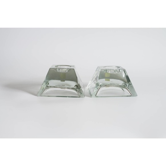 Vintage La Vida Made in Poland Pair of Pyramid Shaped Glass Tea Light Holders - Picture 4 of 8